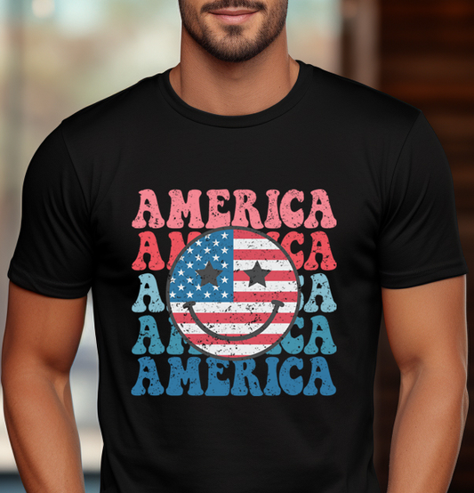 America Smiley with USA Flag   - 4th of July - DTF Transfer