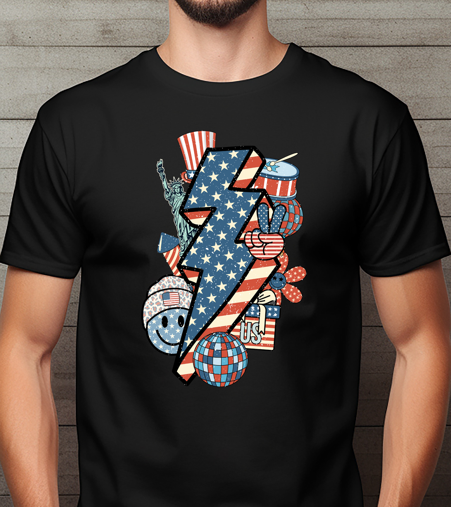 Distressed Lightning-USA Flag - 4th of July - DTF Transfer