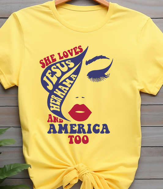 She Loves Jesus Hermama And American Too - 4th of July - DTF Transfer