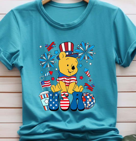 USA Retro Pooh  - 4th of July - DTF Transfer