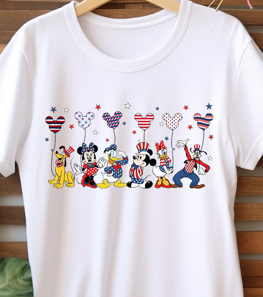 Pluto-Mickey-Minnie-Donald-Daisy-Goofy-4th Of July-USA Flag - 4th of July - DTF Transfer