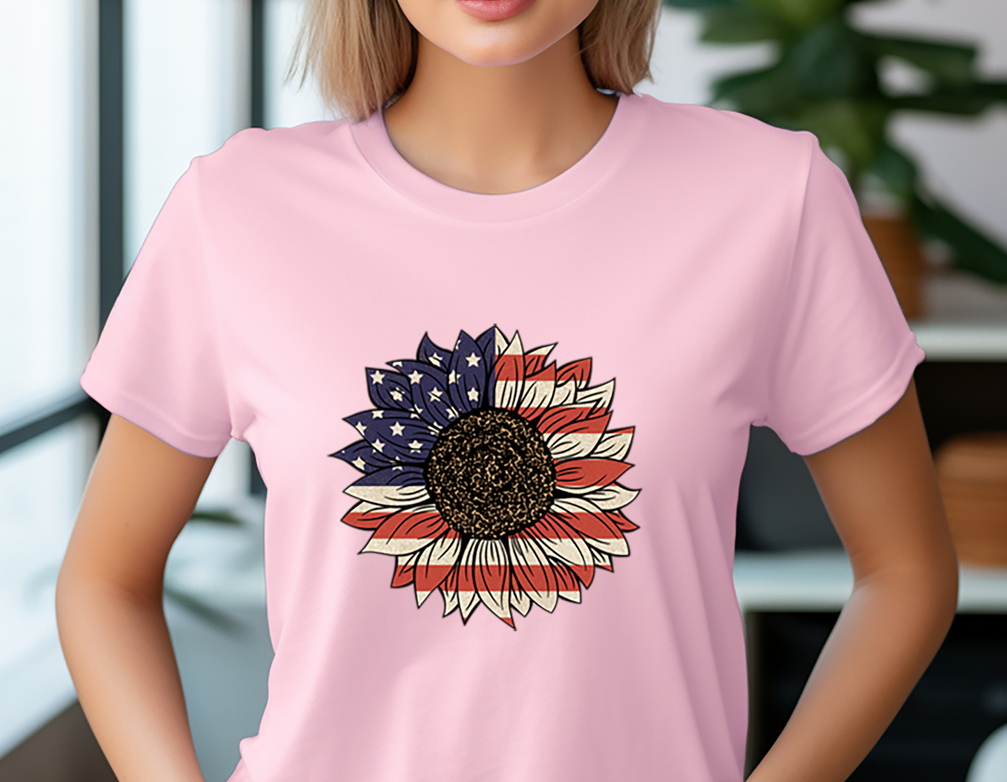 Sunflower with  USA Flag  - 4th of July - DTF Transfer