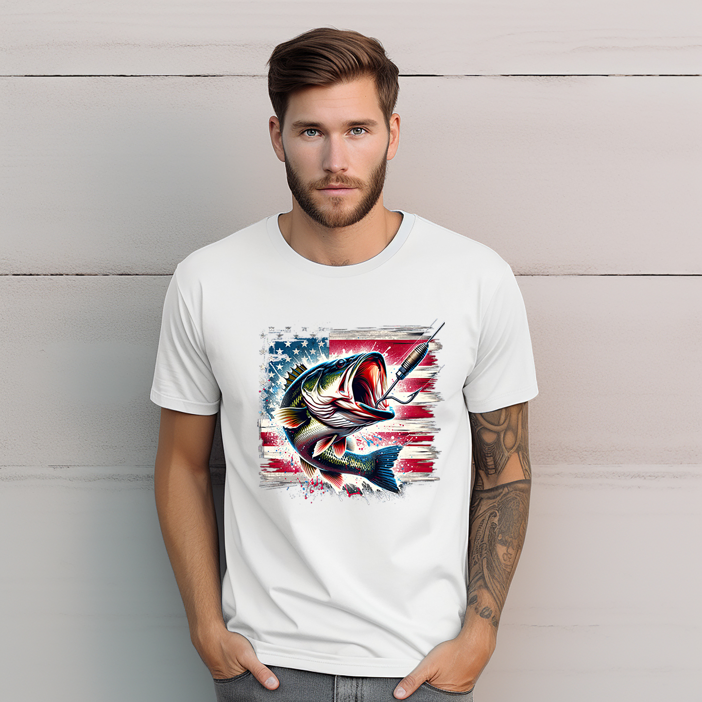 USA American Flag Fishing  - 4th of July - DTF Transfer