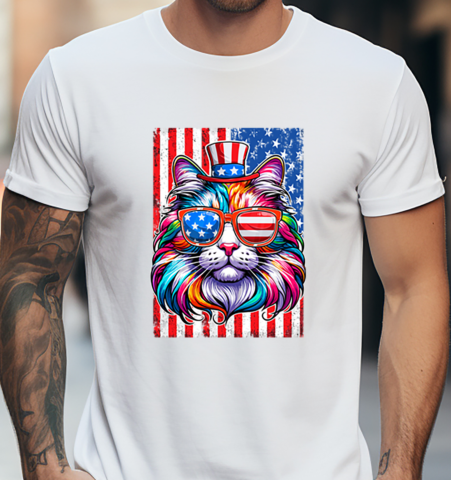 Cat USA Flag  - 4th of July - DTF Transfer