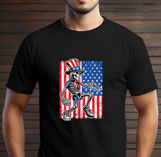 Vintage Skeleton with USA Flag- 4th of July - DTF Transfer