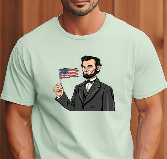 Abraham Lincoln with USA Flag in Hand - 4th of July - DTF Transfer