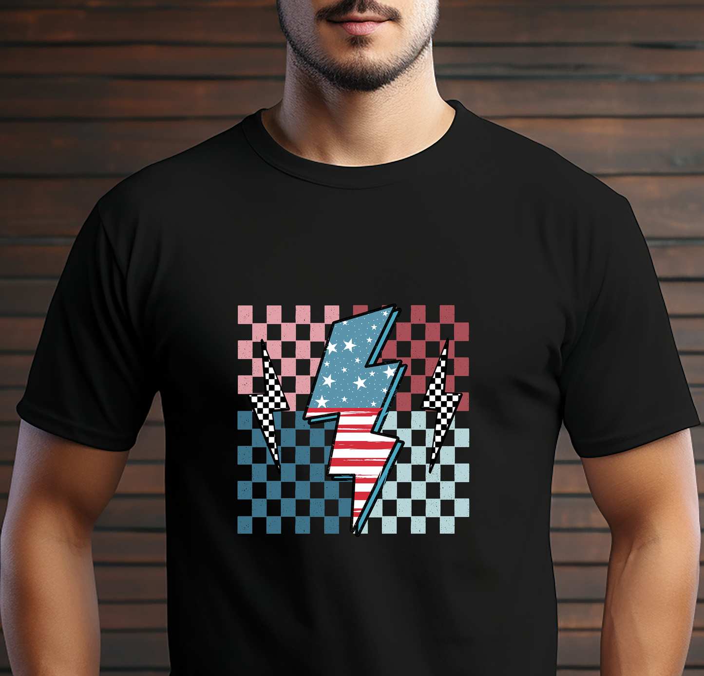 Distressed Lightning with USA Flag - 4th of July - DTF Transfer