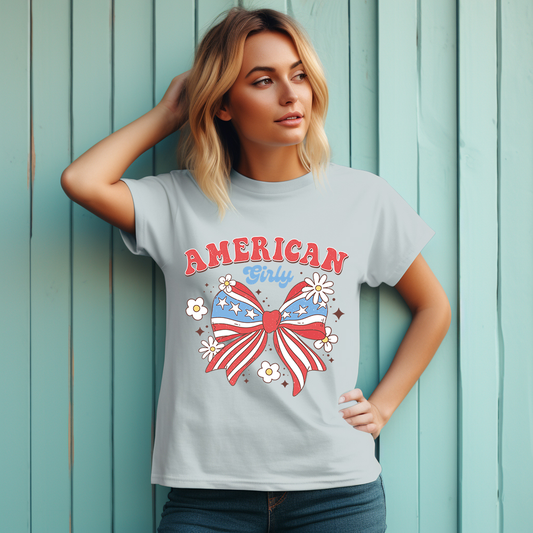 American Girly  - Independence Day - Retro Bow - 4th of July - DTF Transfer