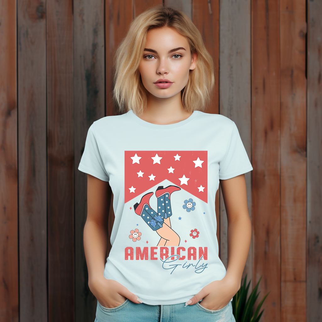 American Girly - Retro Cowgirl Boots - 4th of July - DTF Transfer