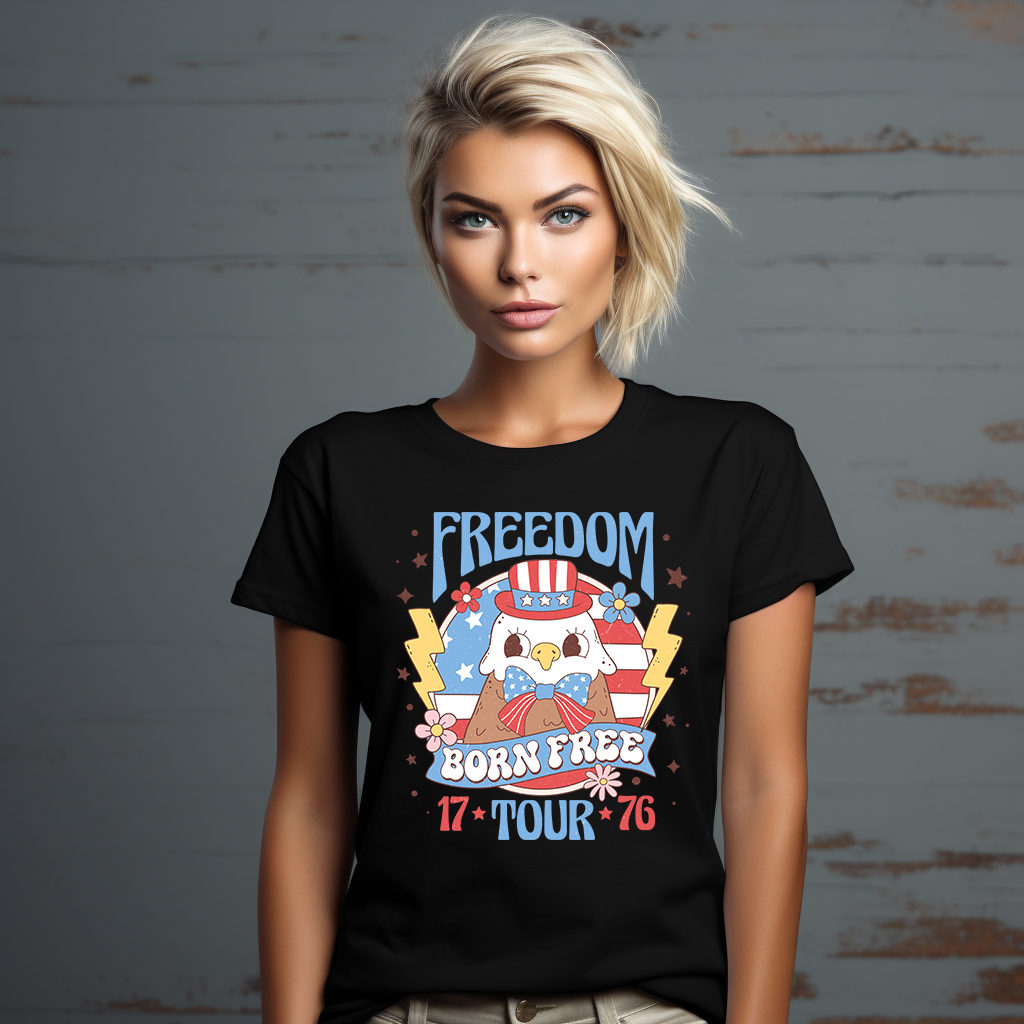 Freedom Tour - Born Free - Independence Day - Retro Eagle - 4th of July - DTF Transfer (Copy)