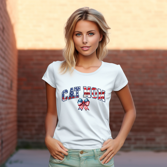 Cat Mom Bow With American Flag - 4th of July - DTF Transfer